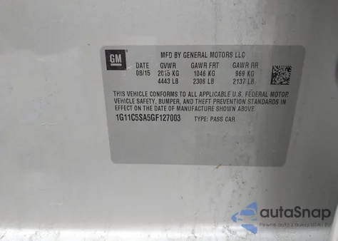 2016 Chevrolet Malibu Limited Lt z USA, uszkodzony, nr VIN 1G11C5SA5GF127003